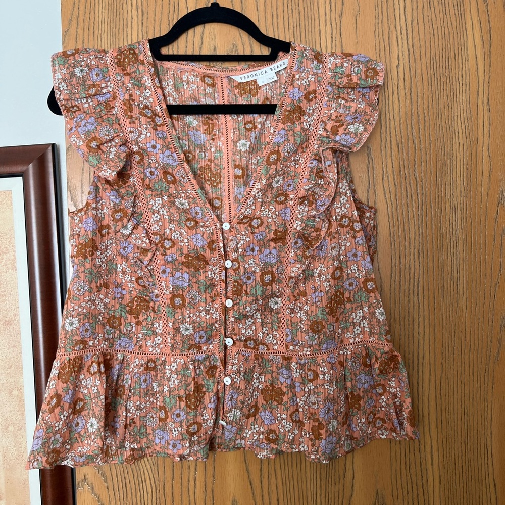 Veronica Beard Floral Ruffle Top